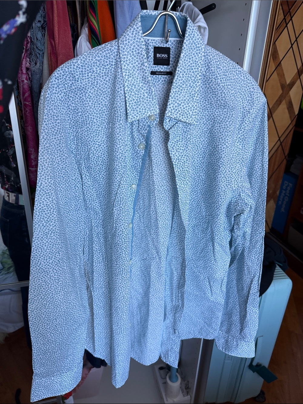 BOSS Light Blue Microdot Long-Sleeve Button-Up Shirt